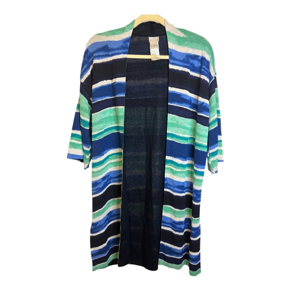 Chico's Sweater Women's Size Small Cardigan Stripes Knit Blue Green Chicos 0